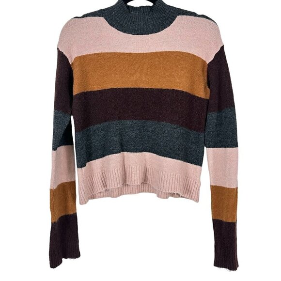 Express Sweaters - Express Retro Color Block Striped Long Sleeve Mock Turtleneck Sweater (S)